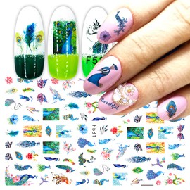 Insect Animals Nail Art Adhesive Sticker 3D Self-Adhesive Nail Decals Art Design Holographic Bee Butterfly Owl Peacock Nail Art Sticker Decoration for Women Manicure Tips Acrylic Nails Art Supplies