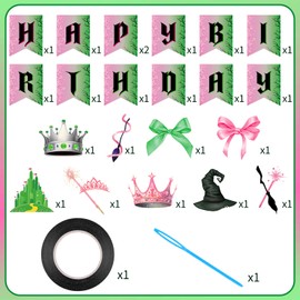Adecortalk Witch Theme Birthday Party Decorations Happy Birthday Banner Garland Pink and Green Party Supplies for Girl Boys Funny Birthday Party Decor