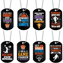 Moukeren 24 Pcs Motivational Dog Tag Necklaces Acrylic Dog Tags with Metal Beaded Chain Encouraging Cheerleaders Baseball Softball Soccer Basketball Gifts for Team Favors(Basketball)