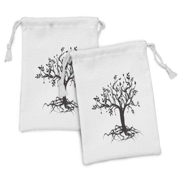 Ambesonne Tree Fabric Pouch Set of 2, Monochromatic of Nature
