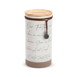 DEMDACO Lord's Prayer Classic White Brown Trim 8.5 x 4 Ceramic and Wood Inspirational Jar with Cards