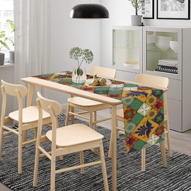 Mexican Talavera Tile Table Runner, Mexican Fiesta Tablecloth Cinco De Mayo Party Table Runner Decoration for Dining Kitchen Home Party Holiday 13x36in