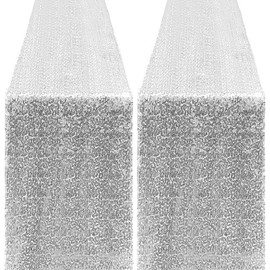 Yblut 2 Packs 12 x 72 inches Sequin Table Runner, Silver Glitter Table Runner for Birthday Party Supplies Wedding Engagement Baby Shower Holiday Celebration Event Decorations