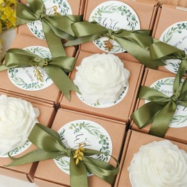 Golibra 10 Pack Floral Shaped Scented Candles Wedding Favors Including Gift Tags Ribbon and Gold Leaf Pendants Ideal for Bridal Showers Party Favors for Guests