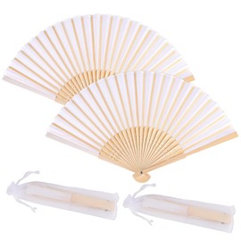 Svalor 2 Pack Folding Fan White Hand Fan Portable 21x38cm Folding Fans