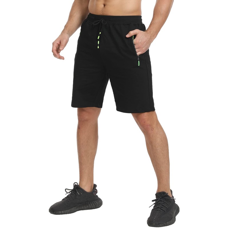 JustSun Men's Shorts, Sports Shorts, Cotton Stretch Fabric with Zip,
