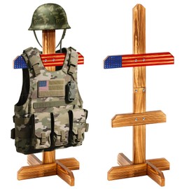 Cinnvoice Tactical Armor Stand, Wooden Military Gear Hanger, Police Helmet Vest Hanger, Tactical Gear Stand, Compact and Sturdy Display