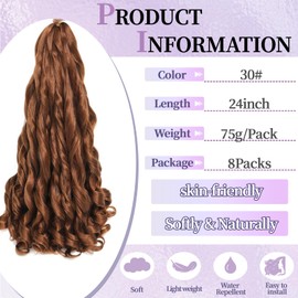 Locescsoc 24 Inch French Curls Braiding Hair 8 Packs Spanish Curly Braids Pre Stretched Loose Wave Soft French Curl Synthetic Braiding Hair Extensions for Women (30#, 24 Inch (Pack of 8))