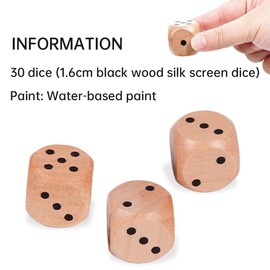 CJQRL Pack of 30 Wooden Dice with Eye Numbers, Card Game Party Game Accessories, Wooden Dice 16 mm, for Board Games, Dice Games, Game Evenings