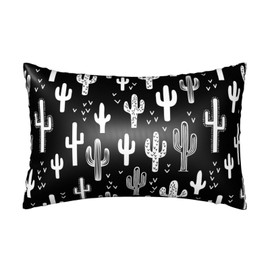 1 Pack Satin Pillowcase for Hair and Skin Funny Black and White Cactus Imitation Silk Pillowcase with Hidden Zipper Soft Breathable Smooth Cooling Pillow Cover Standard Size for Bedroom Sofa 20”x26”