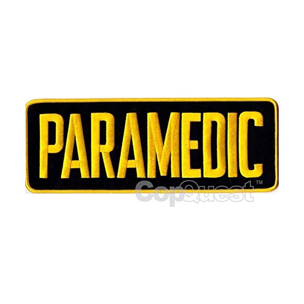 EMBROIDERED UNIFORM PATCHES & EMBLEMS Paramedic Back Patch - 11 x 4 - Medium Gold Lettering - Black Backing - Hook Backing