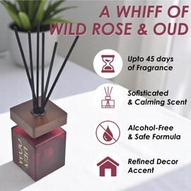 WLINDER Luxury Reed Diffuser Set 6.7oz-| Premium Gift-Ready Packaging | Room Freshener & Aromatherapy Diffuser for Homes | 6 Rattan Sticks (Wild Rose)