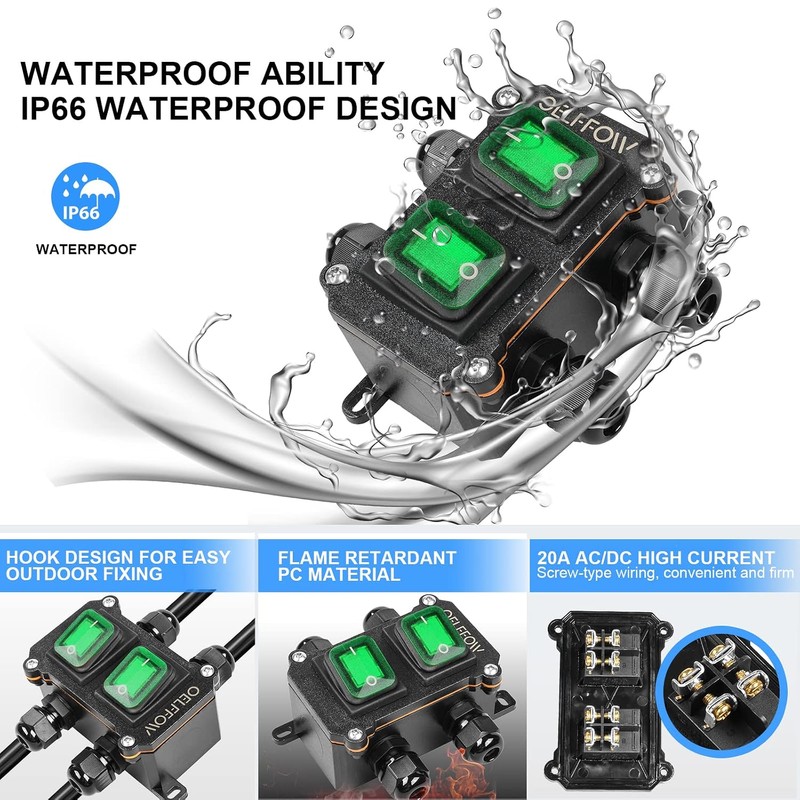 Waterproof On Off Toggle Switch Double Switch with Green Light