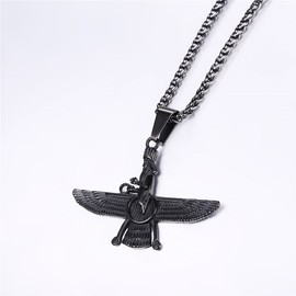 U7 Ancient Symbol Necklace for Men Women Ion Plating Black Chain Egypt Farvahar Pendant