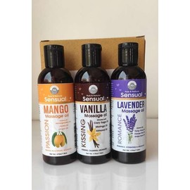 RETRACT TO NATURE Trio of Sensual Massage Oil, Lavander, Vanilla, & Mango Oil for Day & Night, 3 Pieces with 4 fl oz Each
