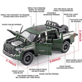 OANMYJJO Toy Trucks for Boys 1/24 Tundra Diecast Metal Model Toy Pickup Truck Pull Back Car Model with Light and Sound Toy Trucks for Boys Age 4-7(Green)