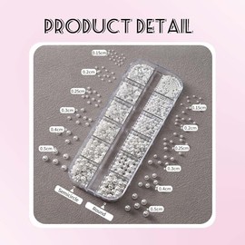 12 Grids Nail Art Charms,3D Nail Pearls Round and Half Round White Pearl Charms,Nails Design Flat Back Pearl Beads for Acrylic Nail Decorations,Crafting Manicure and Crafts