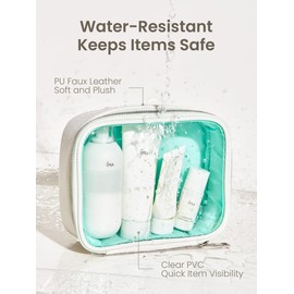 ROWNYEON Clear Makeup Bag,Leather Waterproof Cosmetic Bag,Travel Makeup Bag for Women,Portable Toiletry Bag Train Case with Zipper White (Medium)