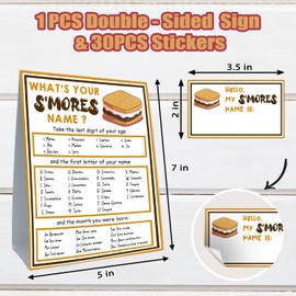 Cidobi What is Your S'mores Name Game Set, 1 S'mores Name Game Double Sided Sign, 30 Name Stickers, Birthday Party Games, Suitable for Kids Family Classroom Activities
