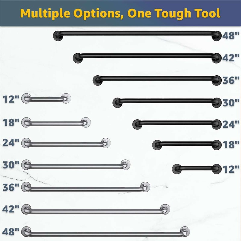 42″ Stainless Steel Matte Black Restroom Grab Bar – Wall
