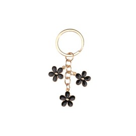 COLORFUL BLING 1-4PCS Flower Charms Keychain Daisy Sakura Chain Tassel Enameled Keyring Handbag Purse Accessories-Black