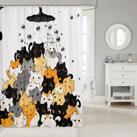 Feelyou Cat Shower Curtain 72"x72" Cute Bathroom Shower Curtain Set for Boys Girls Teens Funny Animal Theme Bath Curtain Off-White Kids Bathroom Accessories Small Animall