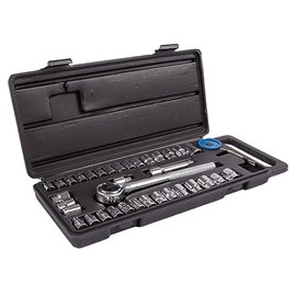 40pc Carbon Steel Socket Wrench Set - Universal Long Handle Ratchet Car Spanner Drive Kit - by Blackspur