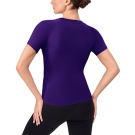 SPVISE Purple Women's Short Sleeve Compression Shirts Workout Athletic Yoga Tops Lightweight Running Gym Basic T-Shirts Soft