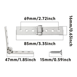 PDETVEO 4PCS 3" Silver Folding Butt Hinges, Six-Hole Furniture Door and Window Hinge, Stainless Steel Cabinet Door Hardware with Screws