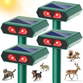2025 Solar Nocturnal Animal Repeller Deer Repellent Outdoor with Red LED Light, 4 Pack Waterproof Cat Skunk Raccoon Fox Coyote Repellent Device Predator Lights for Yard Chicken Coop