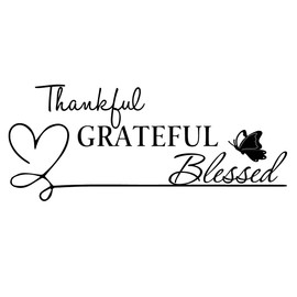 Thankful Grateful Blessed - Family Quotes Pure Black Vinyl Wall Decal Art Letters Christian Motto Inspirational Room Decor