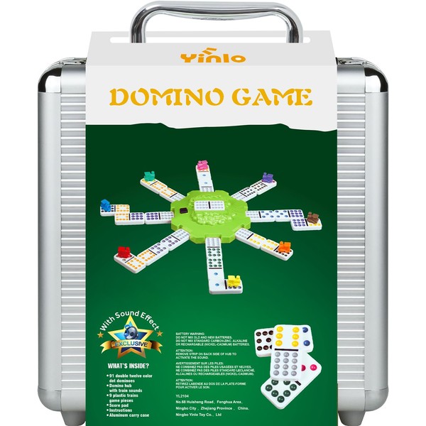 Yinlo Mexican Train Dominoes Set，Double 12 Dominoes with Train Sound