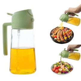 Dispensador de Aceite 2 en 1, 16oz/470ml Aceiteras de Cocina de Vidrio, Pulverizador de Aceite para Cocina,Ensalada, Carnes, Barbecue, Cooking (Verde)