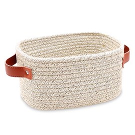 ABenkle Small Storage Basket, Mini Basket with Handle, Cotton Rope Woven Basket, Shelf Basket, Boho Decorative Toy Dog Cat Basket for Nursery, Spa, Empty Gift Basket - XS, Mixed Brown