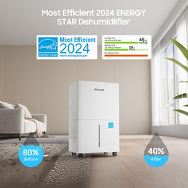 4500 Sq.ft Energy Star Dehumidifier for Home Basement, 52 Pints Large Room Dehumidifier with Drain Hose & Water Tank, Compressor Dehumidifiers with Smart Humidity Control, Auto Defrost
