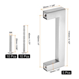sourcing map 5 Pack Square Bar Drawer Handles, 4 Inch Hole Center Modern Drawer Pulls Kitchen Cabinets Pull Stainless Steel Slim Cupboard Pulls, Brushed Silver