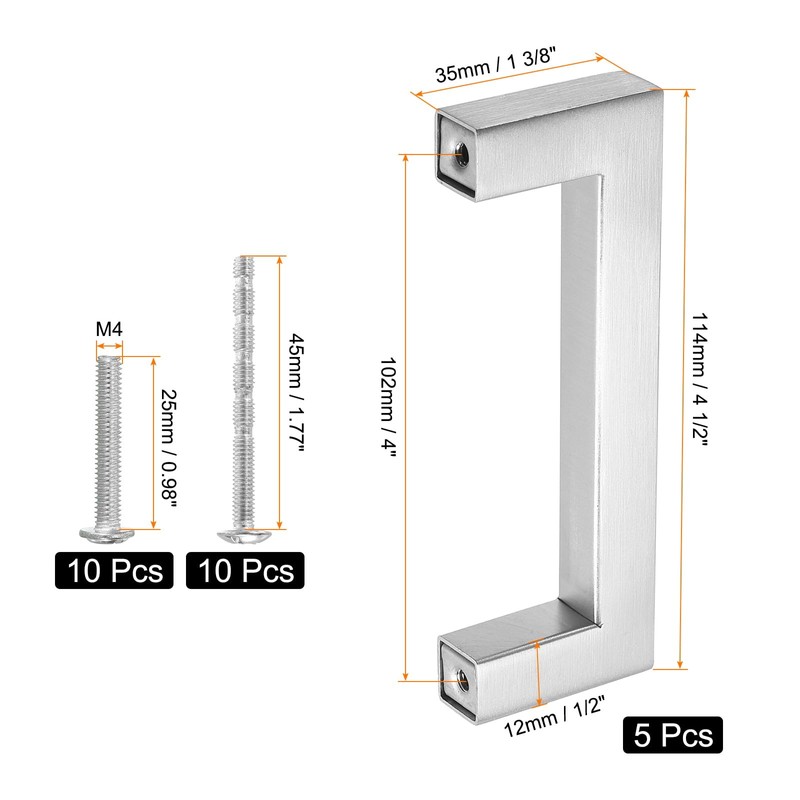 sourcing map 5 Pack Square Bar Drawer Handles, 4 Inch
