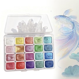 Wowjimi Metallic Solid Watercolor Paints, Set of 20, Metallic, Glitter, Beginner, Portable, Delicate, Virginian Heart, Present, Fashionable, Killing Time