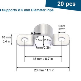 FamlTol 20 x U-pipe clamps, two-hole pipe clamp, mounting clamp, stainless steel for pipeline, electric cable, empty pipes, diameter 6 mm
