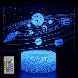 Solar System 3D Optical Illusion Lamp, Universe Space Galaxy Night Light 16 Colors Changing Magical 3D Visual Lamp for Home Decoration Xmas Birthday Gifts
