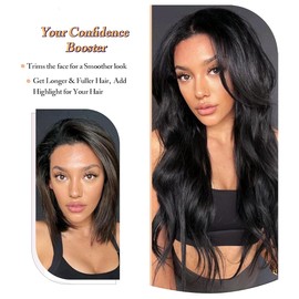 Hair Toppers for Women with Thinning 22Inch Lace Wavy Pieces for Women Synthetic Middle Part Hair Topper Long Wavy Clip in Wiglets with Fringe Bangs(Omber Highlight Brown)