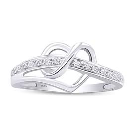 AFFY 1/20 cttw Round Cut Natural diamond 14k Gold Plated Sterling Silver Diamond Heart Infinity Ring, G-H Color, I1-I2 Clarity (white-gold-plated-silver, 8)