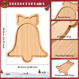 FOBSME Christmas Bell Wooden Serving Tray Christmas Wooden Platter Christmas Wood Charcuterie Board Wooden Cheese Cookie Snack Dish Plate for Xmas Holiday Housewarming Present,14.37x 11.85x0.79