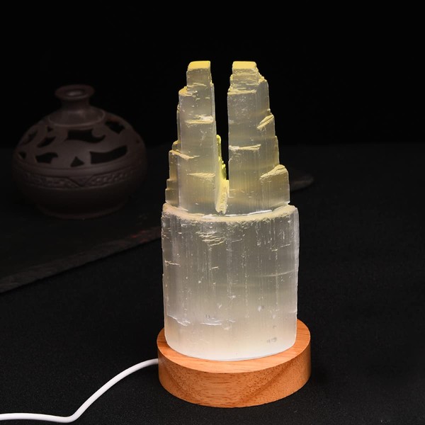 JIC Gem USB Selenite Lamp Twin Tower Healing Crystal Lamp