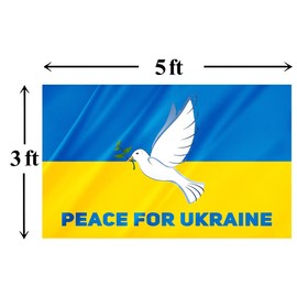 Peace For Ukraine Flag 3x5FT Ukrainian Pigeon Dove Peace Bird Flag Vibrant Color Fade Resistant Polyester with Grommets (3x5FT)