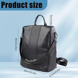 AfitLulu Womens Backpack Waterproof Anti-Theft Travel Backpack Ladies Handbags with Handle, Fashion Leather Ladies Rucksack Women’s Shoulder Bags with Detachable Shoulder Strap (Black)