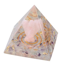 Nupuyai Fluorite Crystal Pyramid with Rose Quartz Guardian Angel, Spiritual Healing Angel Figure, Gemstone Pyramid, Reiki Protective Stone Meditation Feng Shui Decoration