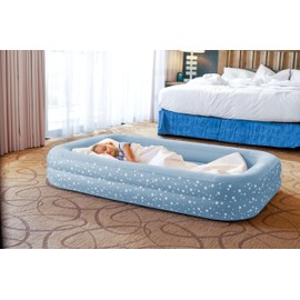 Intex 66810FL Inflatable Kidz Travel Bed Set, Includes Hand Pump and Carry Bag, Removable Mattress, Quick Inflation, Indoor Use, 42in x 66in x 10in, Blue with Star Print Frame