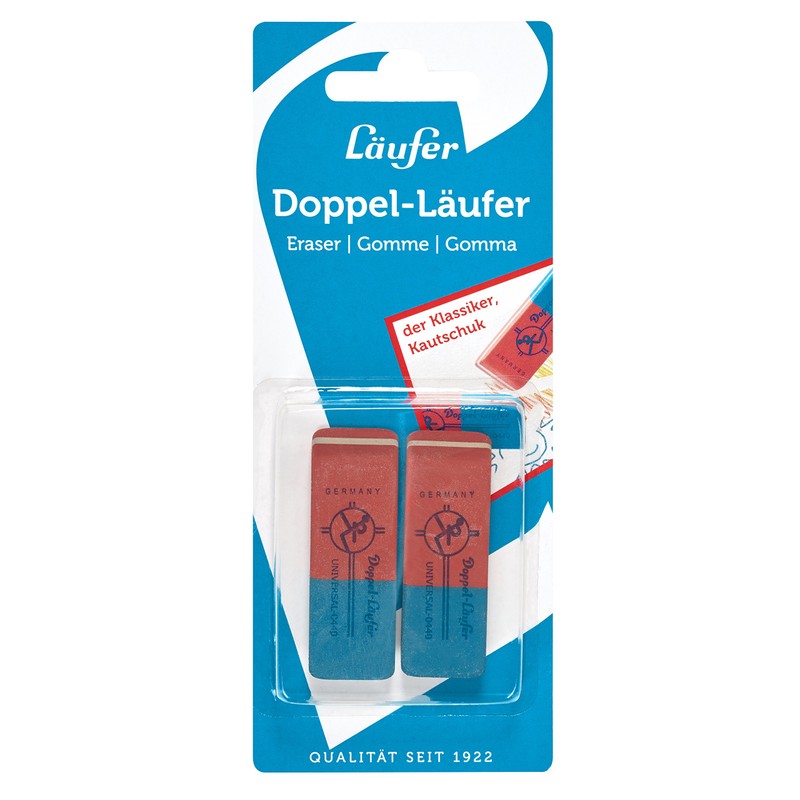 Universal Runner 69804 Double/Natural Rubber Eraser, Red and Blue Classic