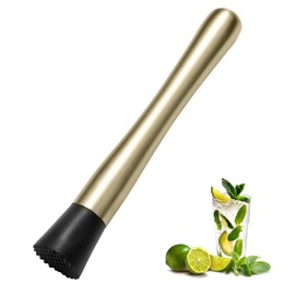 8 Inch Stainless Steel Cocktail Muddler and Mixing Spoon Home Bar Tool Set - Create Delicious Mojitos Old Fashioned/Mint Julep/Other Fruit Based Drinks (Gold)